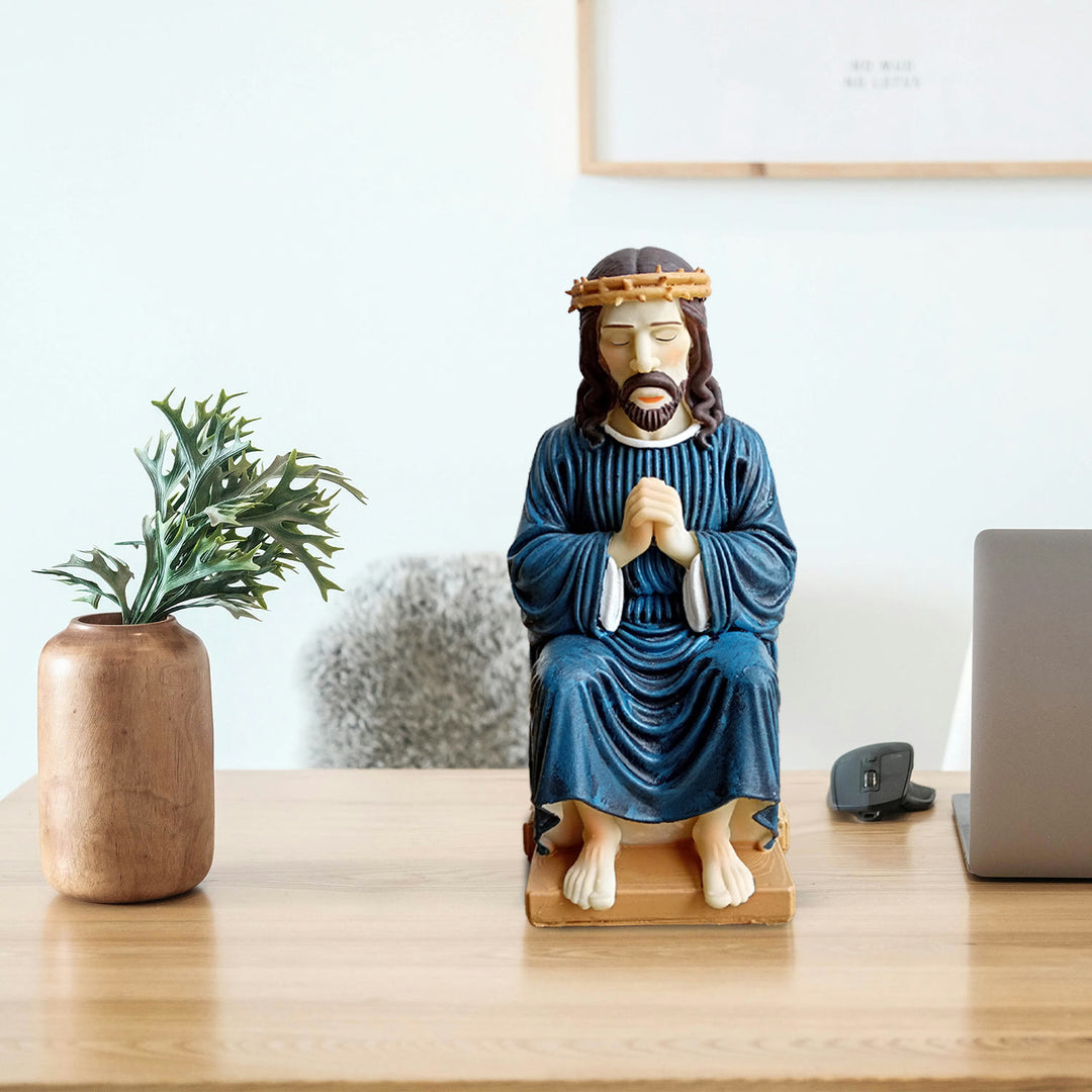 Christianartworkshop Klassische Figur aus Kunstharz, betender Jesus mit Dornenkrone: Ein zeitloser treuer Begleiter für Zuhause und Büro - image 5