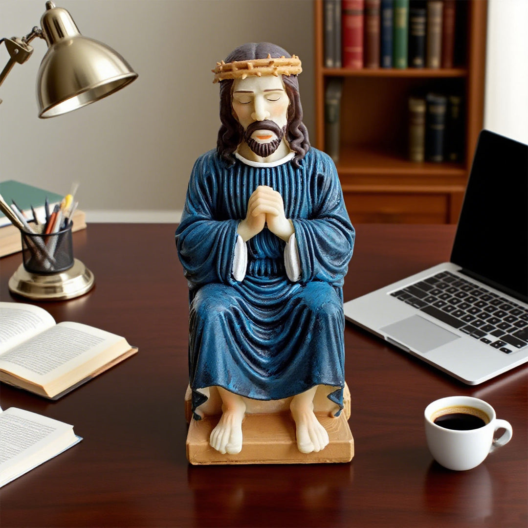 Christianartworkshop Klassische Figur aus Kunstharz, betender Jesus mit Dornenkrone: Ein zeitloser treuer Begleiter für Zuhause und Büro - Jesus-Gebetsstatue - image 0