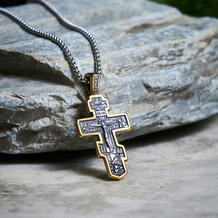 Zweifarbige orthodoxe Kruzifix-Halskette von Christianartworkshop mit tiefer spiritueller Bedeutung - Gold & Schwarz - image 8