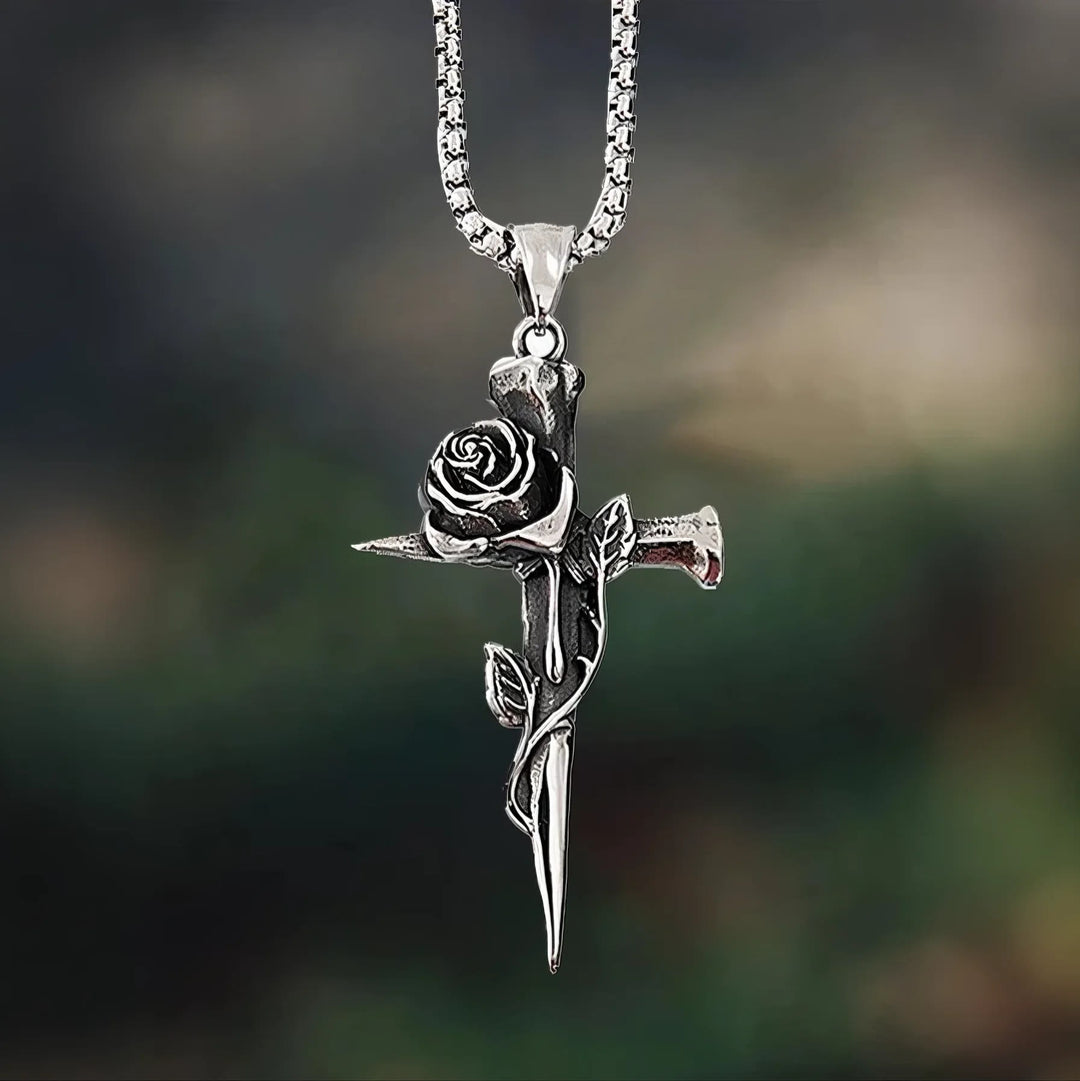 Christianartworkshop Halskette mit Rosen-Kreuz und gotischem Blumendesign - Rosenkreuz Glaube Halskette - image 0