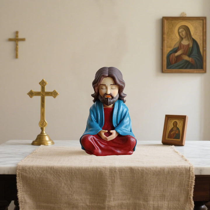 Christianartworkshop Klassische Statue des meditierenden Jesus aus Kunstharz: Seltenes Symbol für frommen spirituellen Fokus - image 3