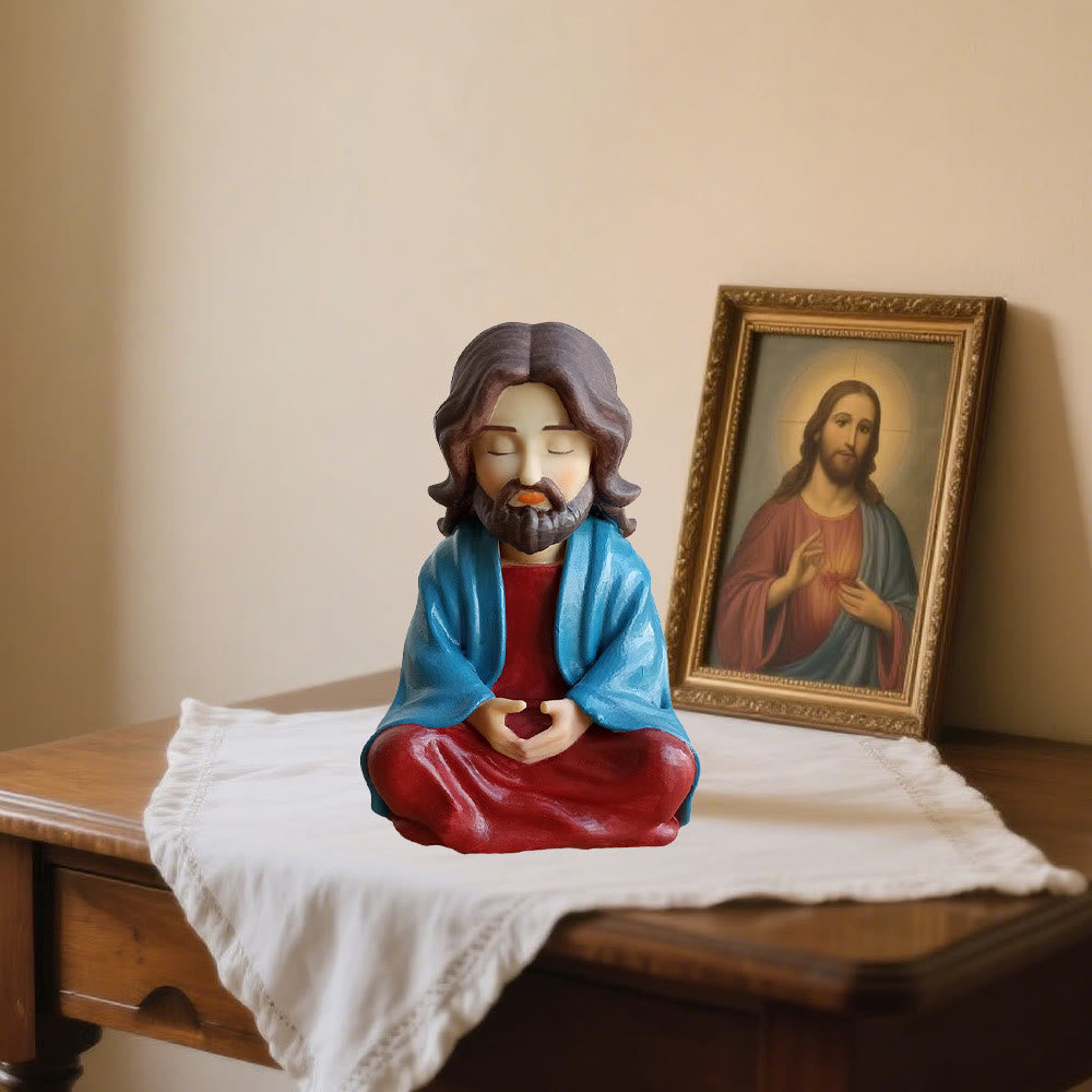 Christianartworkshop Klassische Statue des meditierenden Jesus aus Kunstharz: Seltenes Symbol für frommen spirituellen Fokus - image 4