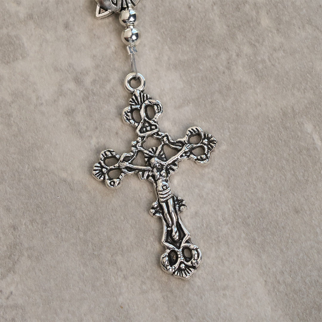 Christianartworkshop Armband mit orangefarbenem und weißem Quarz und Katzengesicht aus Edelstahl mit orangefarbenen Tabby-Anhängern, Tier-Rosenkranz - image 9