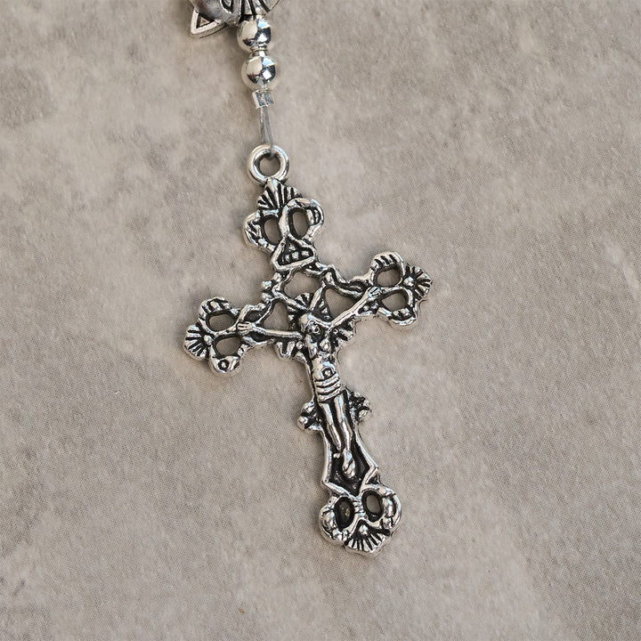 Christianartworkshop Armband mit orangefarbenem und weißem Quarz und Katzengesicht aus Edelstahl mit orangefarbenen Tabby-Anhängern, Tier-Rosenkranz - image 9