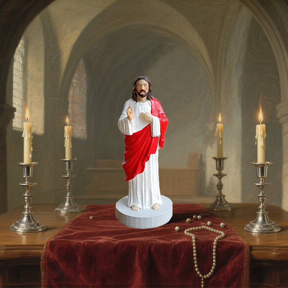 Christianartworkshop Vintage Resin Red - Robed Jesus Desktop Accent: Wertvolles Andenken an die ewige katholische Liebe - image 1