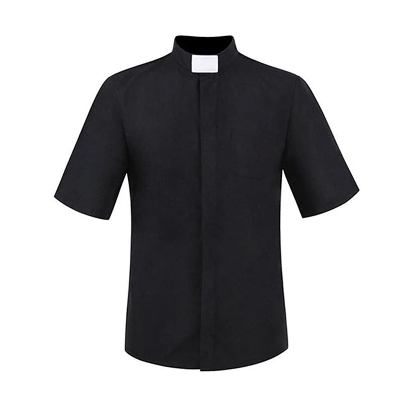 Modernes Unisex-Pfarrerhemd von Christianartworkshop mit weißem Kragen: Elegantes schwarzes Glaubenshemd - image 2
