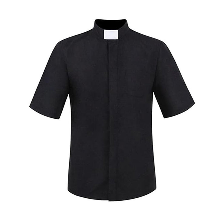Modernes Unisex-Pfarrerhemd von Christianartworkshop mit weißem Kragen: Elegantes schwarzes Glaubenshemd - image 2