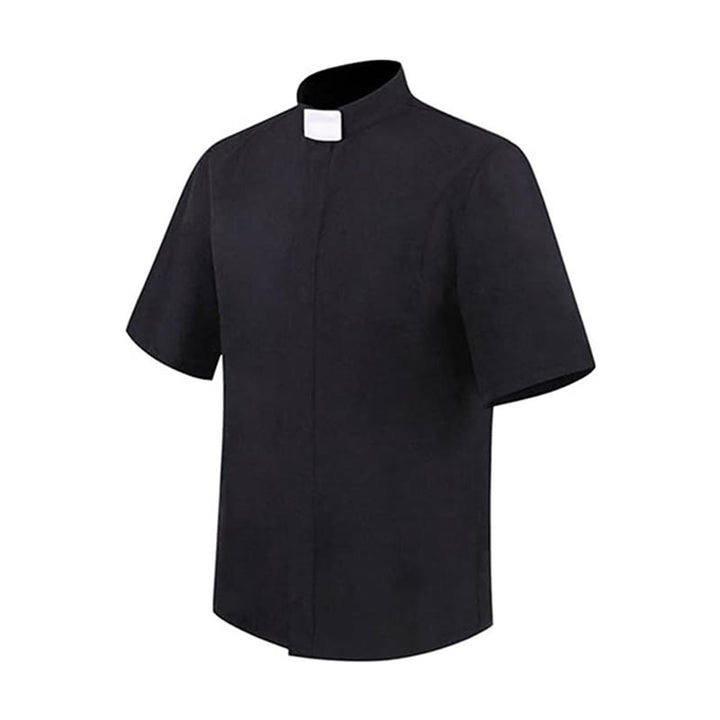 Modernes Unisex-Pfarrerhemd von Christianartworkshop mit weißem Kragen: Elegantes schwarzes Glaubenshemd - image 3