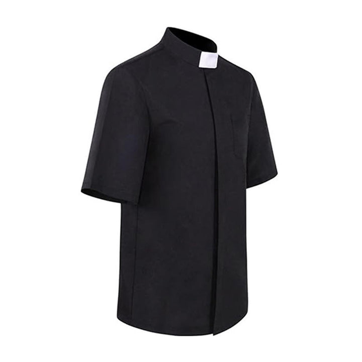 Modernes Unisex-Pfarrerhemd von Christianartworkshop mit weißem Kragen: Elegantes schwarzes Glaubenshemd - image 4