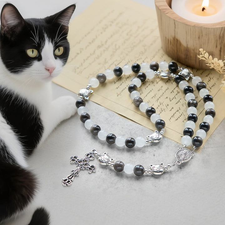 Christianartworkshop Segen Unserer Lieben Frau mit schwarz-weißen Kuh- und Katzenperlen-Armband, Tier-Rosenkranz - Kuhkatze Rosenkranz - image 0