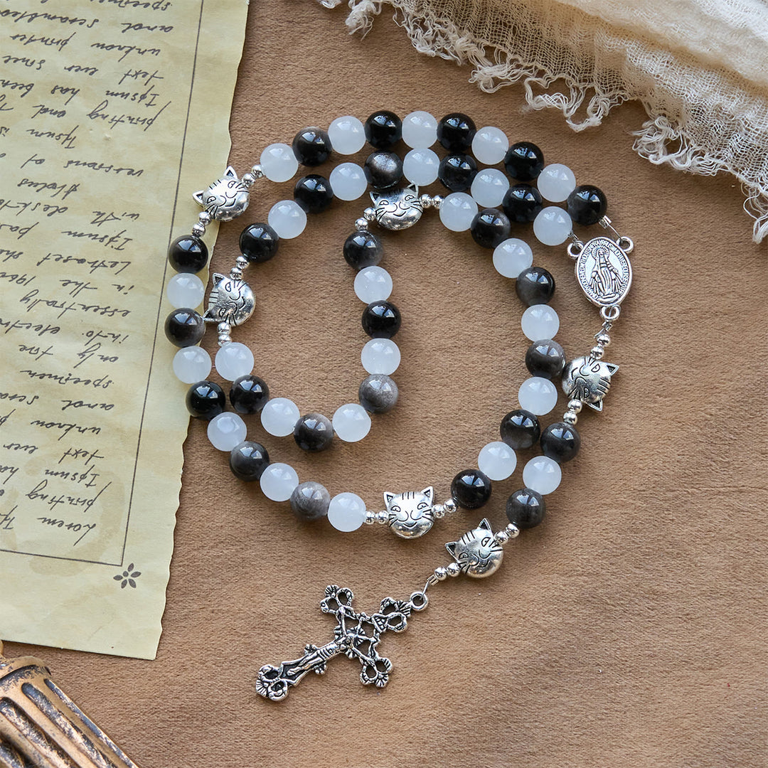 Christianartworkshop Segen Unserer Lieben Frau mit schwarz-weißen Kuh- und Katzenperlen-Armband, Tier-Rosenkranz - image 6