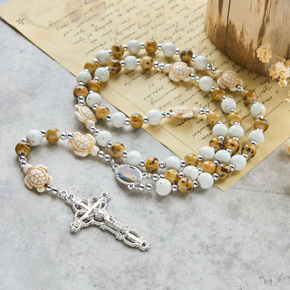 Christianartworkshop Divine Care Schildkröte mit warmen gelben Perlen und Tierrosenkranz „Our Lord's Mercy“ - image 1