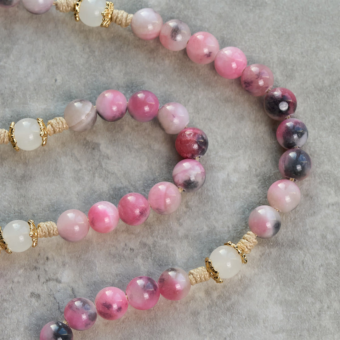 Christianartworkshop Eleganter Rosenkranz aus persischen rosa und schwarzen Jadeperlen mit dem Segen Unserer Lieben Frau - image 6