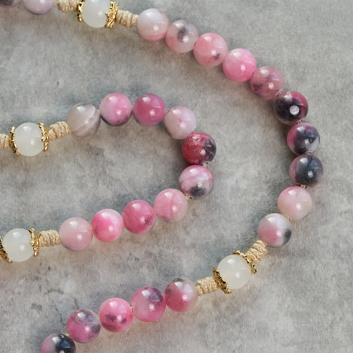 Christianartworkshop Eleganter Rosenkranz aus persischen rosa und schwarzen Jadeperlen mit dem Segen Unserer Lieben Frau - image 6