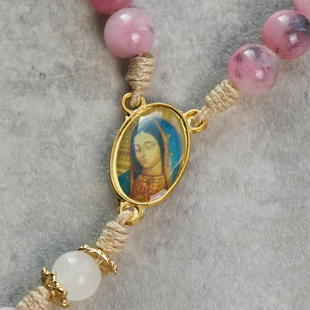 Christianartworkshop Eleganter Rosenkranz aus persischen rosa und schwarzen Jadeperlen mit dem Segen Unserer Lieben Frau - image 7