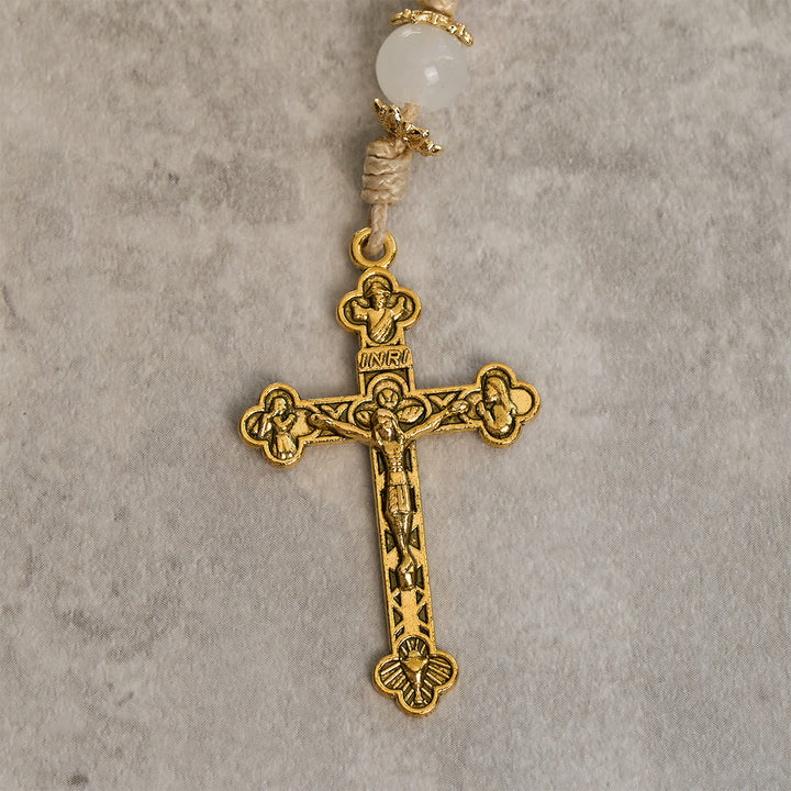 Christianartworkshop Eleganter Rosenkranz aus persischen rosa und schwarzen Jadeperlen mit dem Segen Unserer Lieben Frau - image 8