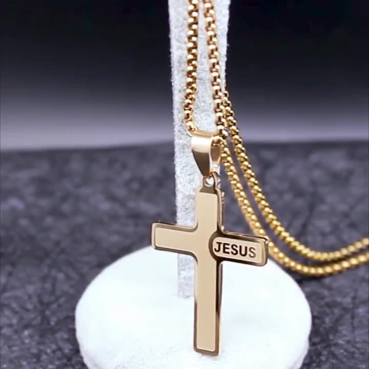 Christianartworkshop Minimalistische Kreuzkette mit „JESUS“-Detail: Dezenter Ausdruck des Glaubens - Golden - image 1