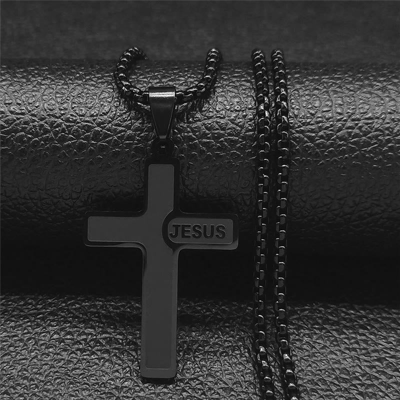 Christianartworkshop Minimalistische Kreuzkette mit „JESUS“-Detail: Dezenter Ausdruck des Glaubens - Schwarz - image 2