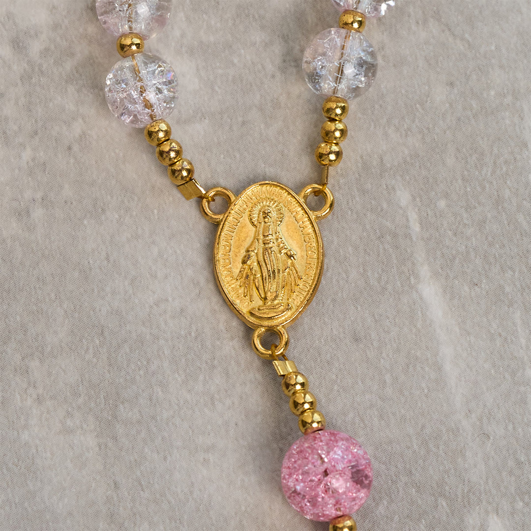 Christianartworkshop Rosenkranz aus 8 mm großen Crackle-Glasperlen in Regenbogenfarben mit Unserer Lieben Frau und Kreuz - image 6