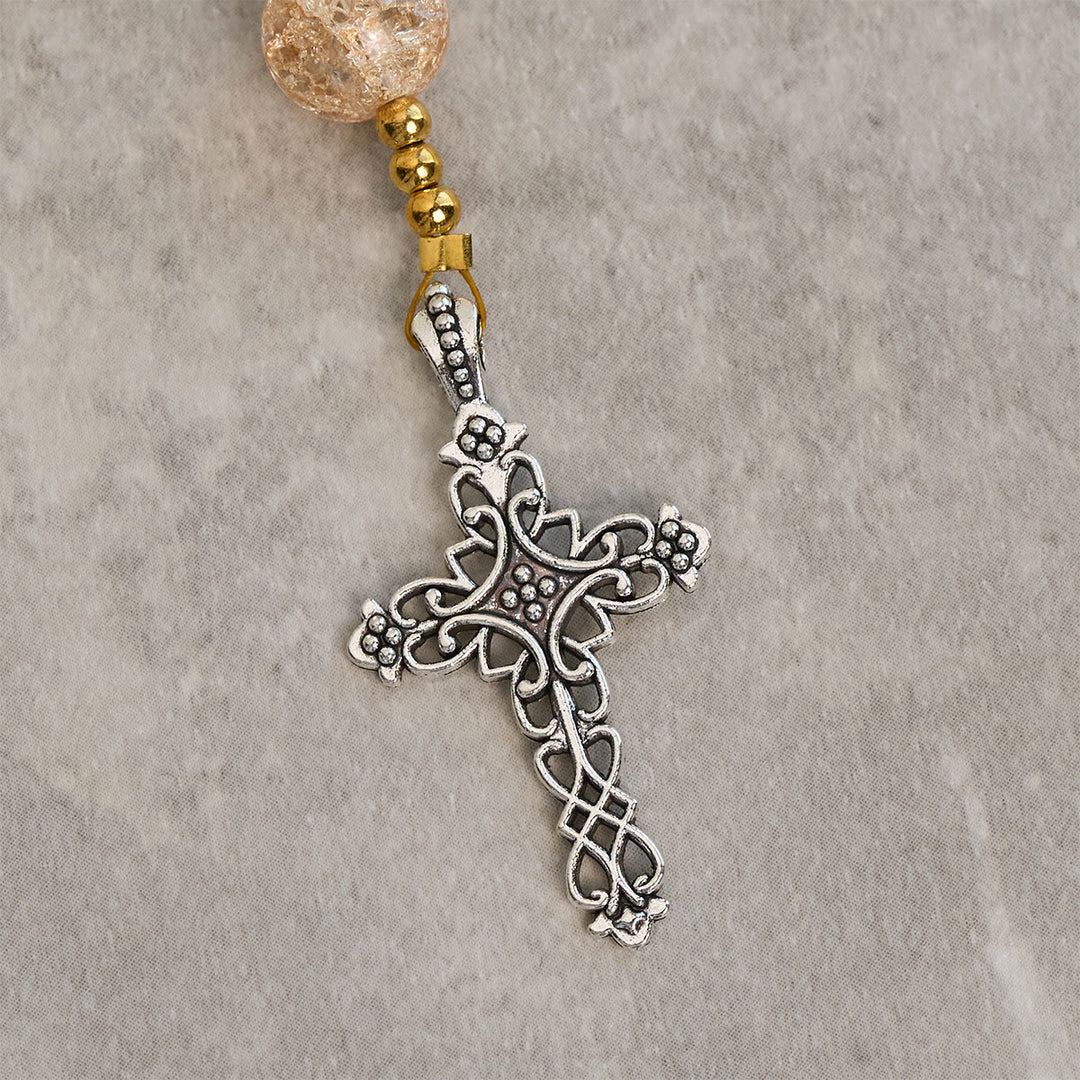 Christianartworkshop Rosenkranz aus 8 mm großen Crackle-Glasperlen in Regenbogenfarben mit Unserer Lieben Frau und Kreuz - image 7