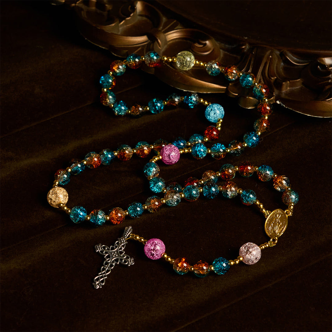 Christianartworkshop Rosenkranz „Divine Harmony Radiance“, blau-rote Crackle-Perlen mit Glaubenskreuz - image 2