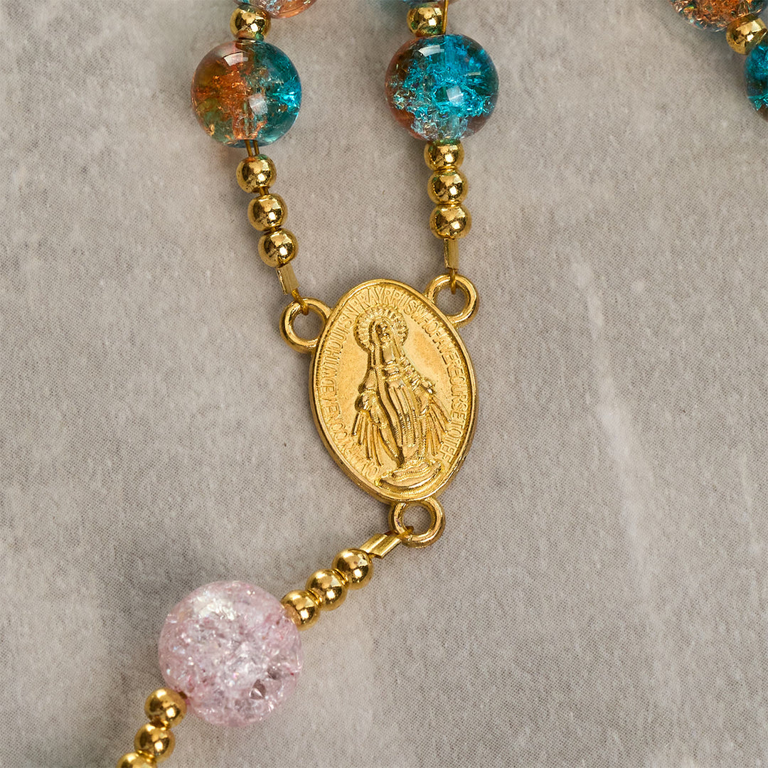 Christianartworkshop Rosenkranz „Divine Harmony Radiance“, blau-rote Crackle-Perlen mit Glaubenskreuz - image 8