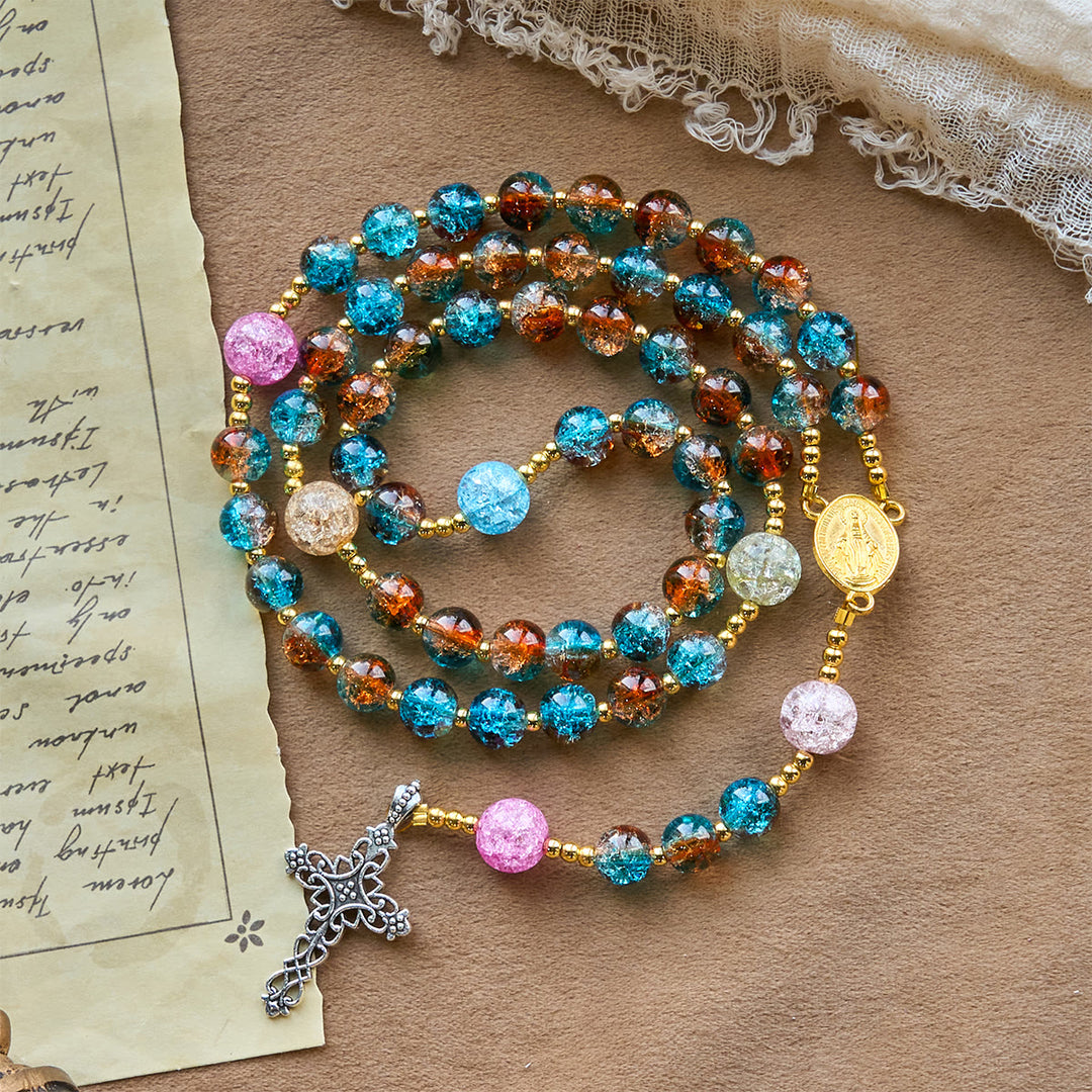 Christianartworkshop Rosenkranz „Divine Harmony Radiance“, blau-rote Crackle-Perlen mit Glaubenskreuz - image 5