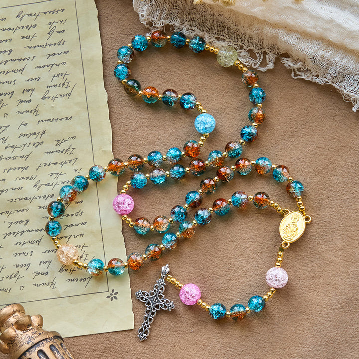 Christianartworkshop Rosenkranz „Divine Harmony Radiance“, blau-rote Crackle-Perlen mit Glaubenskreuz - image 4