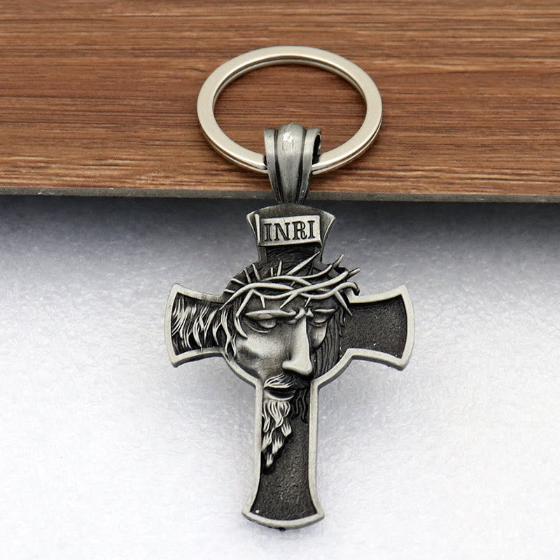 Christianartworkshop Vintage Golden Jesus Crown of Thorns Cross Schlüsselanhänger: Ein zeitloses Zeichen der Hingabe - Zinn - image 0