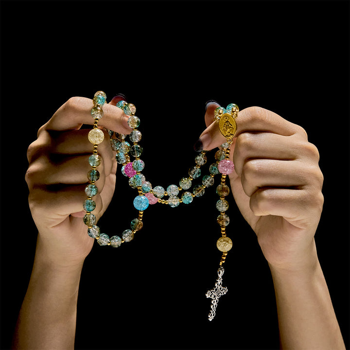 Christianartworkshop Glitzernder 8 mm großer Rosenkranz aus Craquelé-Glas im Ozean-Stil mit Medaille Unserer Lieben Frau - image 1