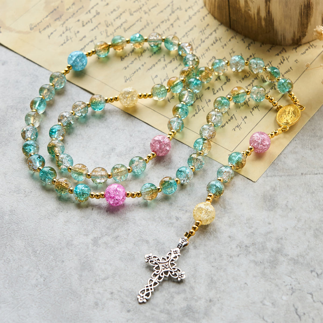 Christianartworkshop Glitzernder 8 mm großer Rosenkranz aus Craquelé-Glas im Ozean-Stil mit Medaille Unserer Lieben Frau - Craquelé-Glas - image 0