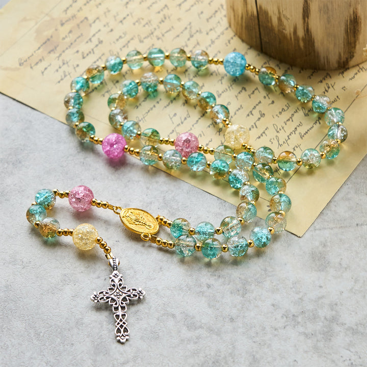 Christianartworkshop Glitzernder 8 mm großer Rosenkranz aus Craquelé-Glas im Ozean-Stil mit Medaille Unserer Lieben Frau - image 3