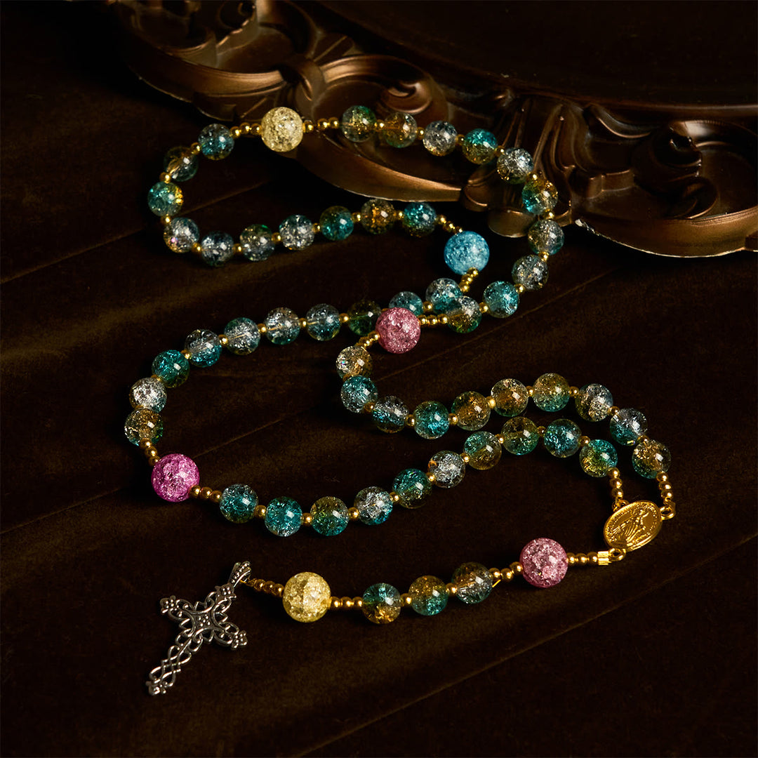 Christianartworkshop Glitzernder 8 mm großer Rosenkranz aus Craquelé-Glas im Ozean-Stil mit Medaille Unserer Lieben Frau - image 2