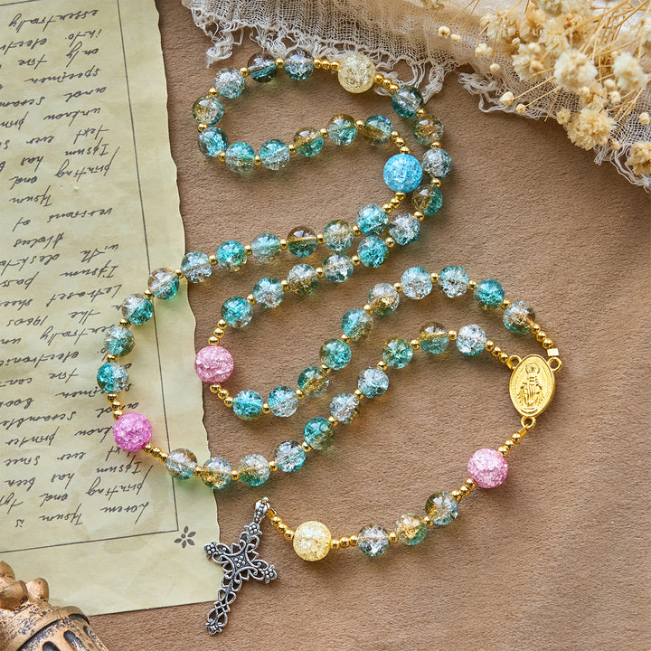 Christianartworkshop Glitzernder 8 mm großer Rosenkranz aus Craquelé-Glas im Ozean-Stil mit Medaille Unserer Lieben Frau - image 4