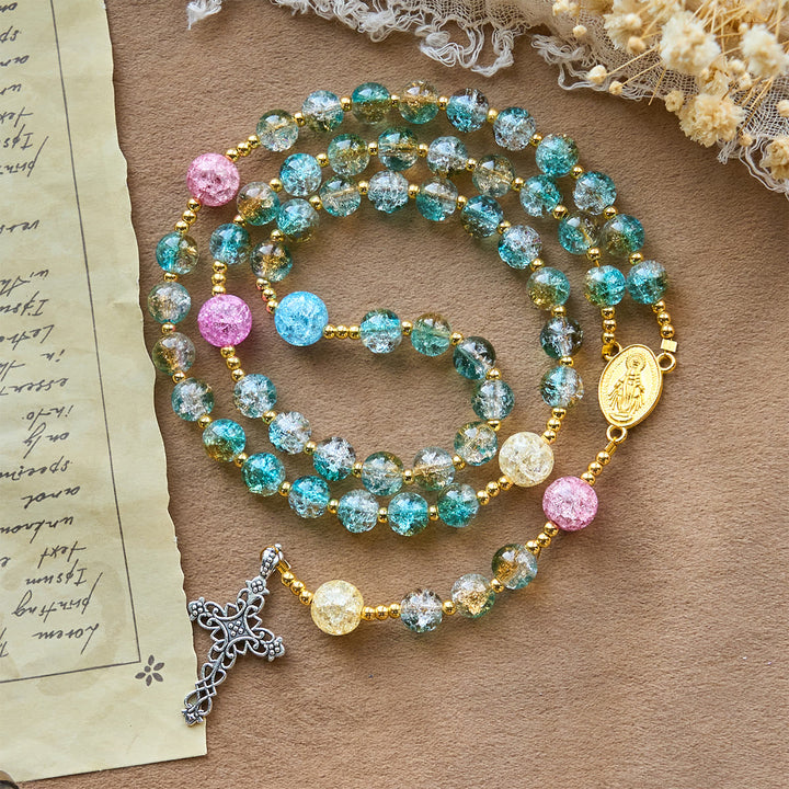 Christianartworkshop Glitzernder 8 mm großer Rosenkranz aus Craquelé-Glas im Ozean-Stil mit Medaille Unserer Lieben Frau - image 5