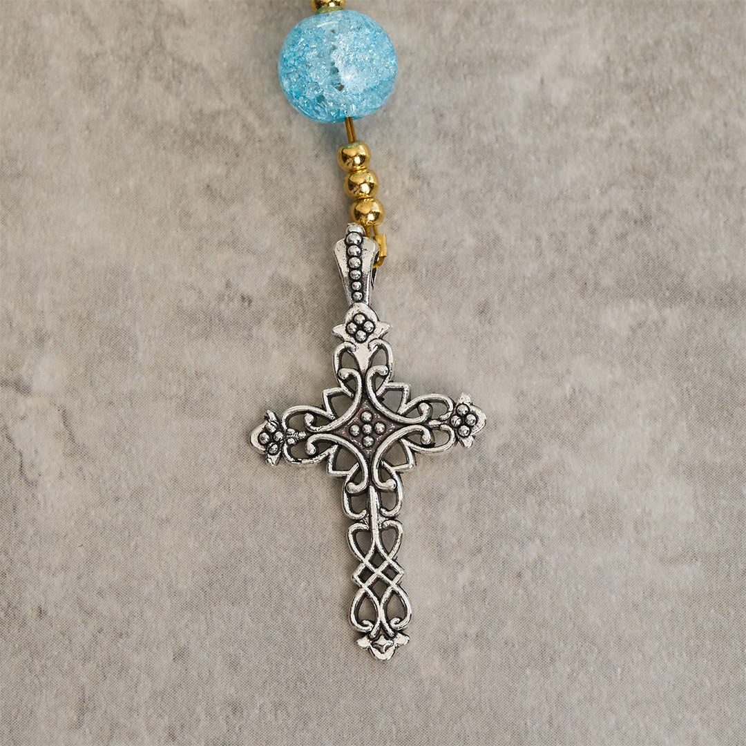 Christianartworkshop Rosenkranz „Unsere Liebe Frau von der Barmherzigkeit mit funkelndem rosa-blauem Craquelé-Glas - image 7