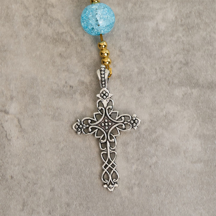 Christianartworkshop Rosenkranz „Unsere Liebe Frau von der Barmherzigkeit mit funkelndem rosa-blauem Craquelé-Glas - image 7