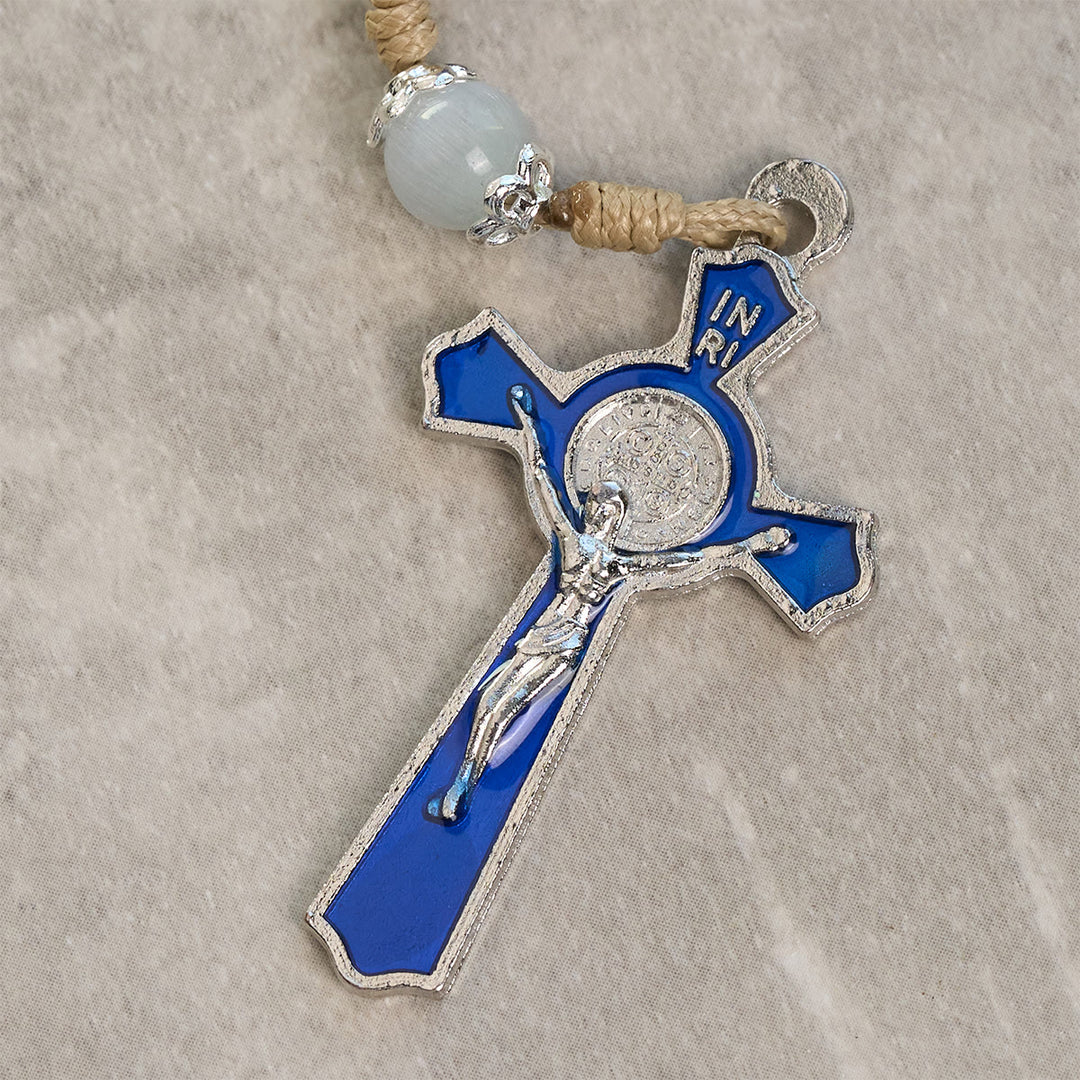 Christianartworkshop Tragbarer Gebetsrosenkranz aus blauer Jade mit Emaille-Kreuz des Lichts - image 4