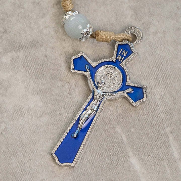 Christianartworkshop Tragbarer Gebetsrosenkranz aus blauer Jade mit Emaille-Kreuz des Lichts - image 4
