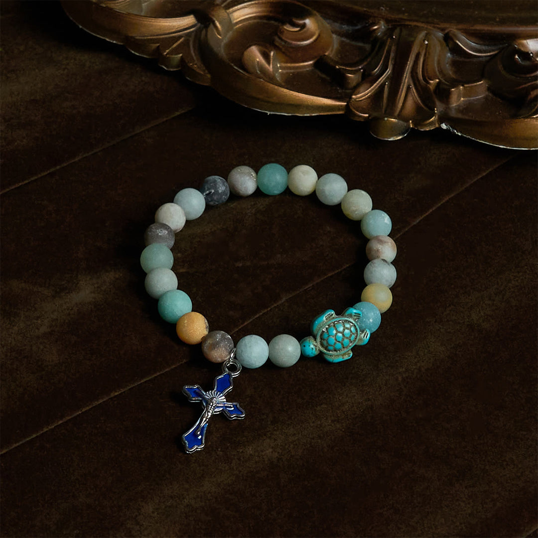 Christianartworkshop Ocean's Faith mit mehrfarbigem Naturstein und Schildkröten-Charm-Tierarmband - image 3