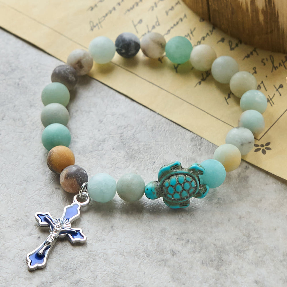 Christianartworkshop Ocean's Faith mit mehrfarbigem Naturstein und Schildkröten-Charm-Tierarmband - image 1