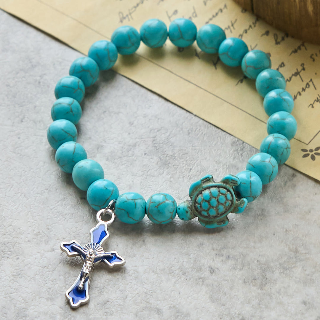 Christianartworkshop Ocean's Faith mit mehrfarbigem Naturstein und Schildkröten-Charm-Tierarmband - image 8