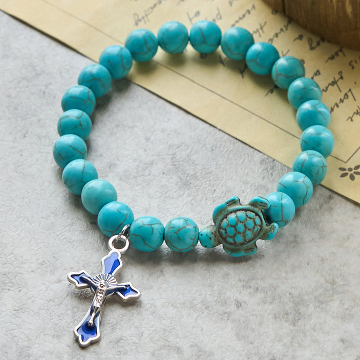 Christianartworkshop Ocean's Faith mit mehrfarbigem Naturstein und Schildkröten-Charm-Tierarmband - image 8