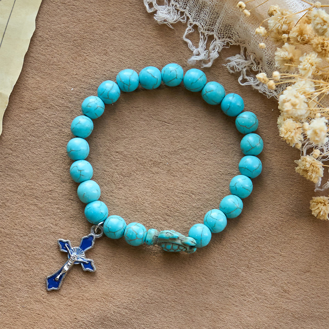Christianartworkshop Ocean's Faith mit mehrfarbigem Naturstein und Schildkröten-Charm-Tierarmband - image 11