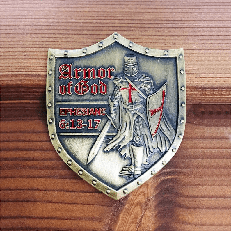 Christianartworkshop Klassischer Stil Rüstung Gottes Schild Challenge Coin mit Epheser 6:13–17 - image 2