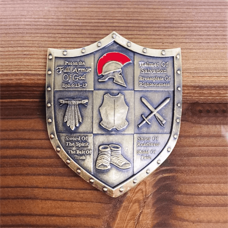 Christianartworkshop Klassischer Stil Rüstung Gottes Schild Challenge Coin mit Epheser 6:13–17 - image 3