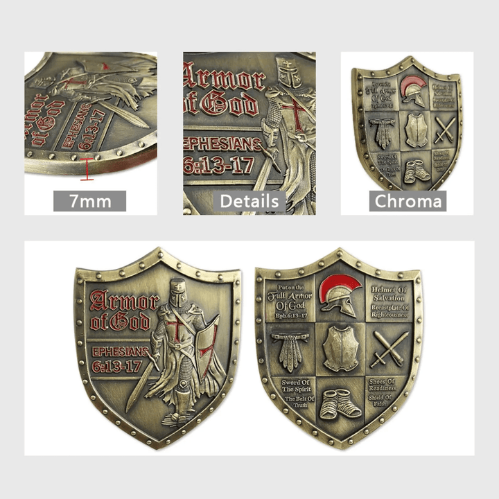 Christianartworkshop Klassischer Stil Rüstung Gottes Schild Challenge Coin mit Epheser 6:13–17 - image 5