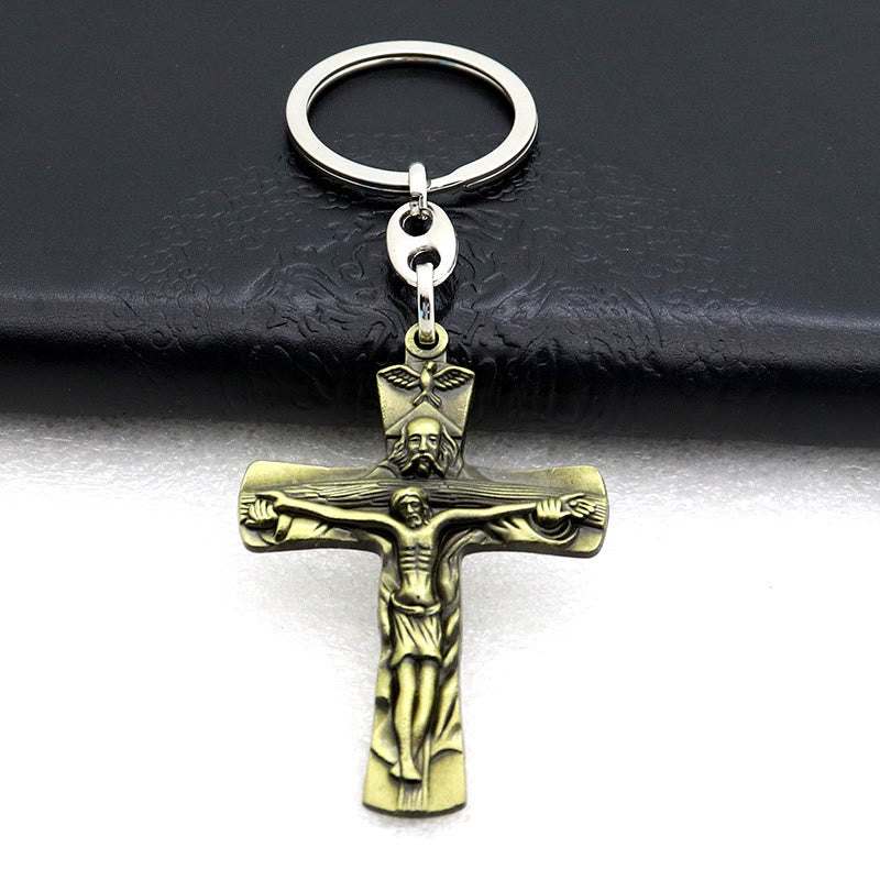 Christianartworkshop Antiker Kruzifix-Schlüsselanhänger mit detaillierter Handwerkskunst: Seltenes Glaubenssymbol für gläubige Herzen - Olivgrün - image 0