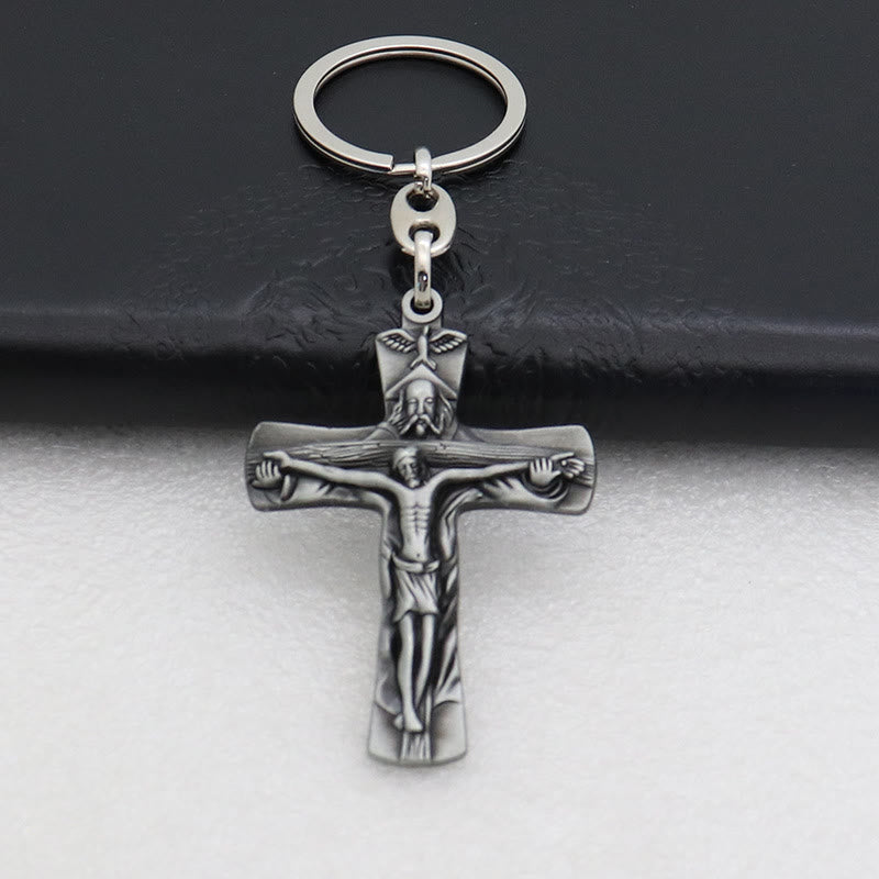 Christianartworkshop Antiker Kruzifix-Schlüsselanhänger mit detaillierter Handwerkskunst: Seltenes Glaubenssymbol für gläubige Herzen - Grau - image 3
