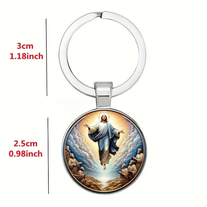 Christianartworkshop Klassischer runder Glas-Schlüsselanhänger der göttlichen Himmelfahrt: Zeitloses Symbol der erhebenden Kraft des Glaubens - image 3